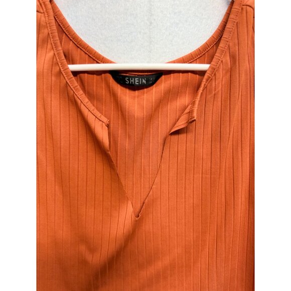 Shein Crop Top Tank Orange Striped Modified V Neck Stretch Size Small - Picture 2 of 8